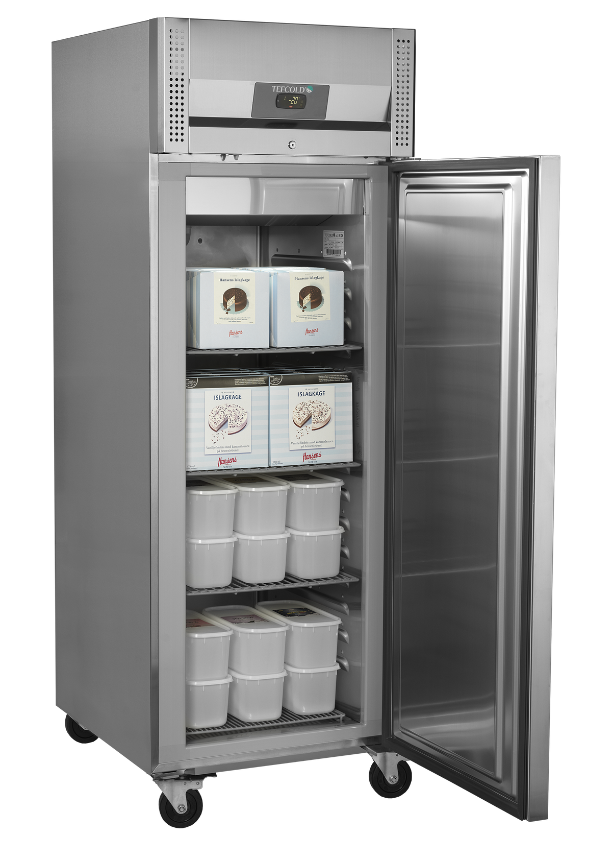 Gewerbegefrierschrank – 1 Tür – 408 L – 740×875×2090 mm – SS 304 – 3 Tragroste, grau - Anwendungsbeispiel