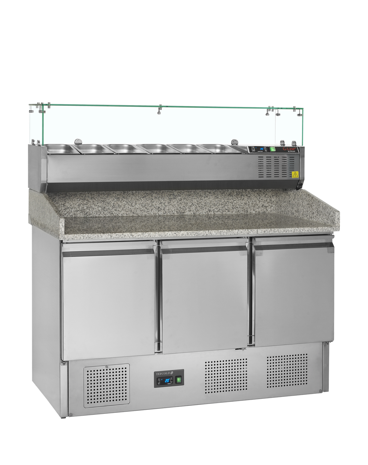 Pizzakühltisch mit Kühlaufsatz – 3 Türen – 368 L – 1365×700×1459 mm – SS 201 / SS 304 - Produktansicht