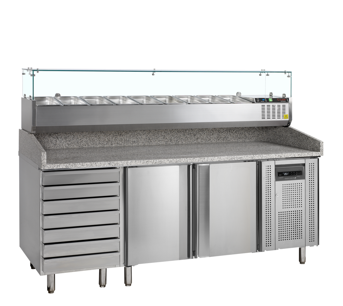 Pizzakühltisch mit Kühlaufsatz – 2 Türen – 370 L – 2045×800×1448 mm – SS 201 / SS 304 - Produktansicht