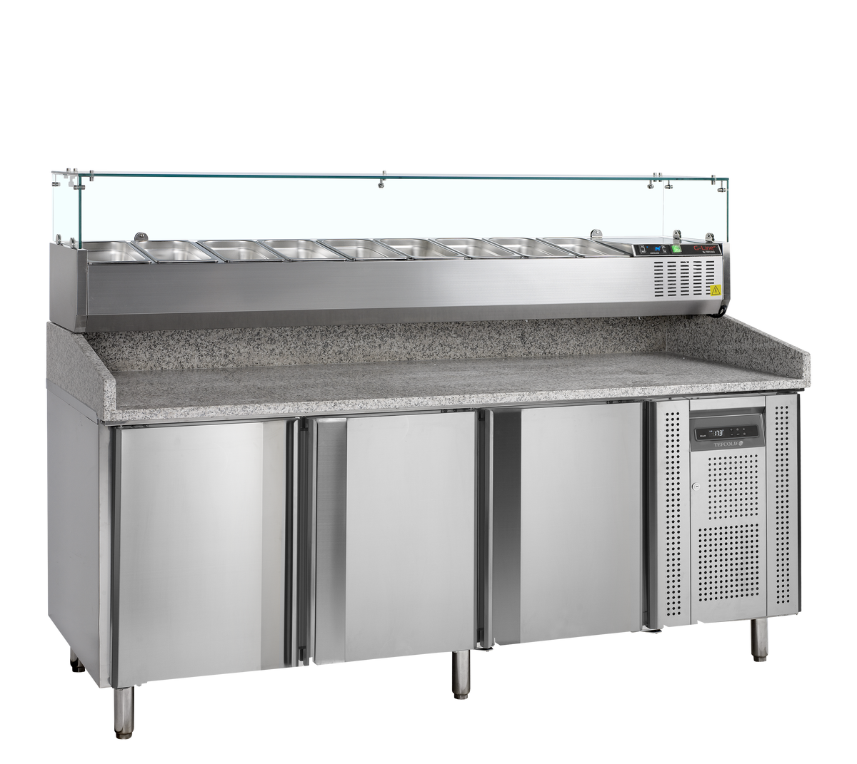 Pizzakühltisch mit Kühlaufsatz – 3 Türen – 565 L – 2045×800×1445 mm – SS 201 / SS 304 - Produktansicht