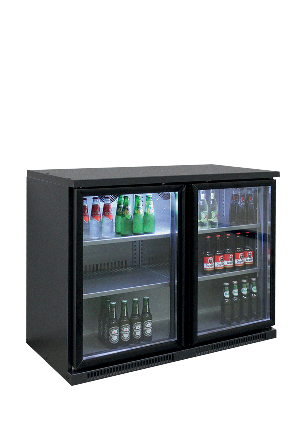 Barkühlschrank – 2 Glastüren – 260 L – 1110×620×840 mm – Anthrazit RAL 7021 - Weitere Ansicht