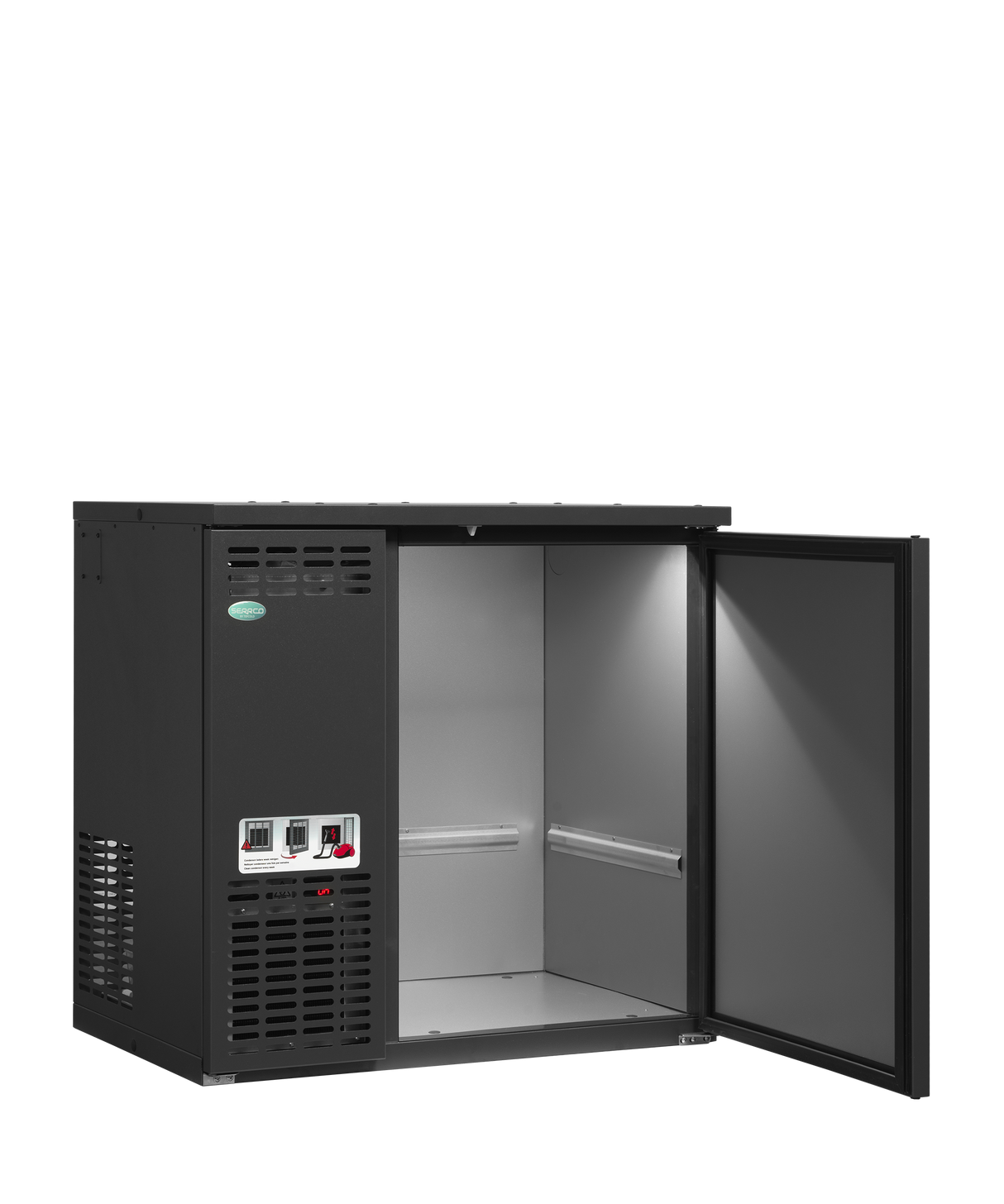 Fasskühler – 1 Tür – 198 L – 880×580×840 mm – Anthrazit RAL 7021 – Kühlaggregat links - Innenansicht