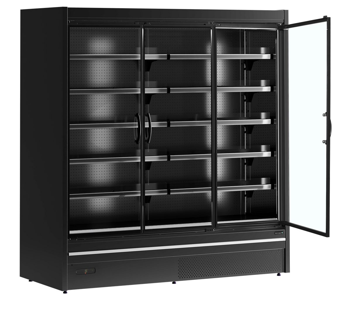 Wandkühlregal – 3 Glastüren – 1643 L – 1955×1005×2100 mm – Schwarz RAL9005 - Innenansicht
