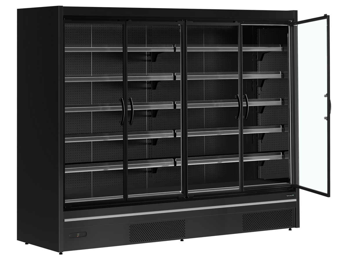 Wandkühlregal – 4 Glastüren – 2190 L – 2580×1005×2100 mm – Schwarz RAL9005 - Innenansicht