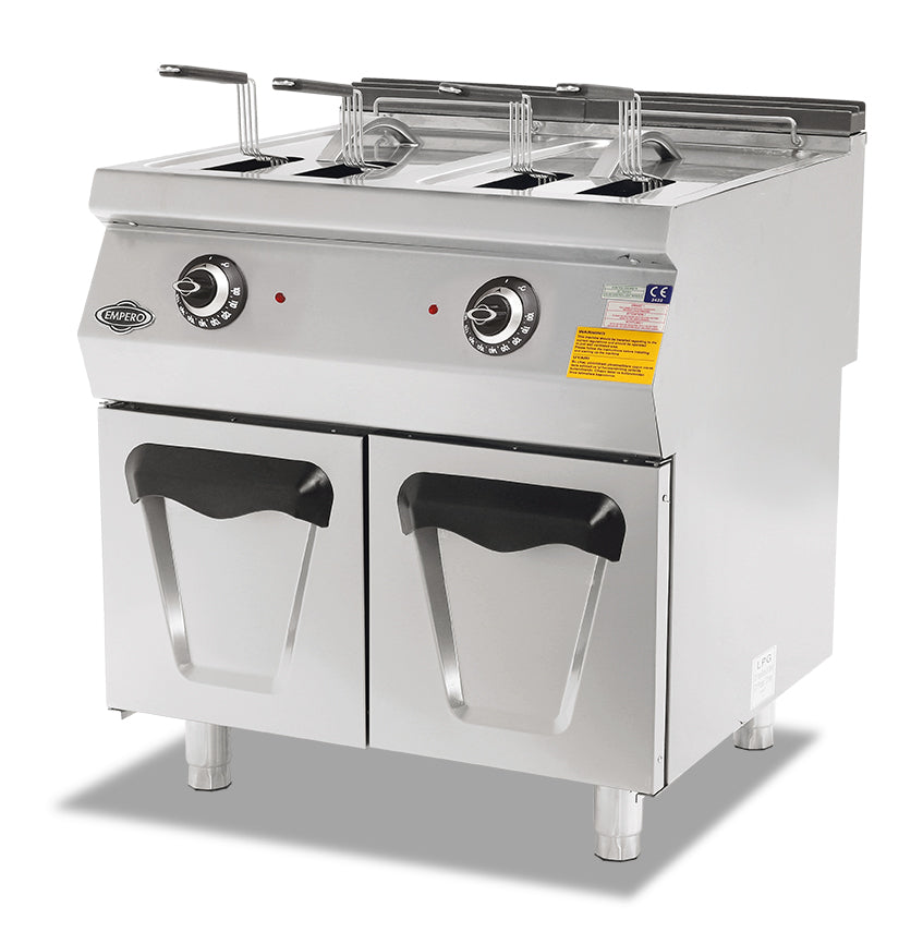 Elektrische Fritteuse mit Unterschrank – 400 V / 14+14 L