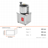 Cutter Mixer, 8 L, 0,37 kW, Sicherheitssensor, Edelstahl, 245×360×550 mm – Abmessungen