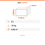 Cutter Mixer, 8 L, 0,37 kW, Sicherheitssensor, Edelstahl, 340×500×390 mm – Technische Daten