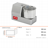 Cutter Mixer, 8 L, 0,37 kW, Sicherheitssensor, Edelstahl, 340×500×390 mm – Abmessungen