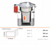 Cutter, 800 g pro Durchgang, doppelter Sicherheitssensor, Kippmechanismus, 395×300×420 mm – Abmessungen