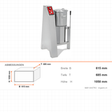 Cutter, vertikal, 20 L, 2,2 kW, Geschwindigkeitsregelung, Sicherheitssensor, 615×685×1050 mm – Abmessungen