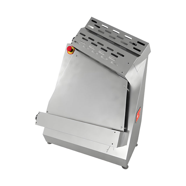 Pizza-Teigausrollmaschine, 46 cm Walze, verstellbarer Durchmesser und Dicke, Plexiglasschutz, 0,25 kW, 590×485×787 mm – Produktbild