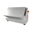 Pizza-Teigausrollmaschine, Einzelwalze, verstellbarer Durchmesser und Dicke, Edelstahlgehäuse, Not-Aus, 0,18 kW, 542×396×366 mm – Produktbild