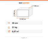 Pizza-Teigausrollmaschine, Einzelwalze, 30 cm, verstellbarer Durchmesser und Dicke, Edelstahlgehäuse, Not-Aus, 0,18 kW, 442×396×366 mm – Technische Daten