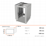 Teigteilmaschine, 400 kg/h, 50–300 g, 44 L Trichter, Edelstahl, 695×860×1000 mm – Abmessungen