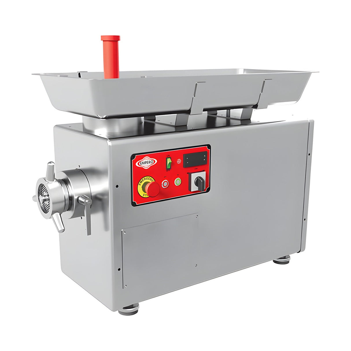 Kühlfleischwolf Edelstahl, 250 kg/h, 1,5 kW, 400V, gekühlter Hals, Kältemittel R-290, 830×375×640 mm – Produktbild