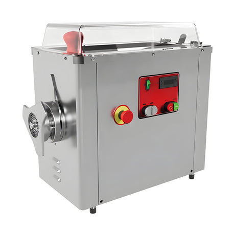 Fleischwolf Edelstahl PLUS, gekühlt, 400 kg/h, 1,5 kW, 230V, Not-Aus, Kältemittel R-290, 560×350×630 mm – Produktbild