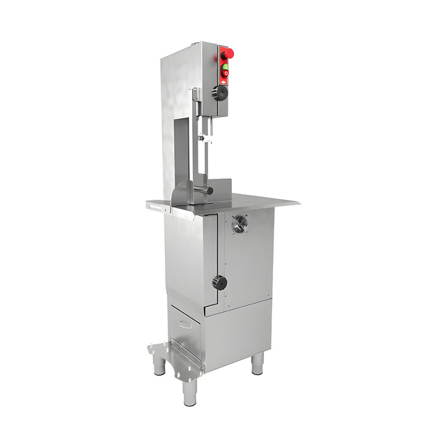 Knochensäge mit Gestell, 1,5 kW, Schnitthöhe 350 mm, Bandlänge 2145 mm, Edelstahl-Arbeitstisch, Not-Aus-Schalter, 550×670×1540 mm – Produktbild