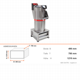 Kartoffelschälmaschine, 10 kg, 0,55 kW, Timer, Edelstahlgehäuse, Magnet-Sicherheitsschalter, 490×780×1210 mm – Abmessungen