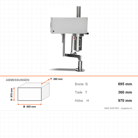 Grießdessert-Maschine, 5 kg, Edelstahl, 695×360×970 mm – Abmessungen