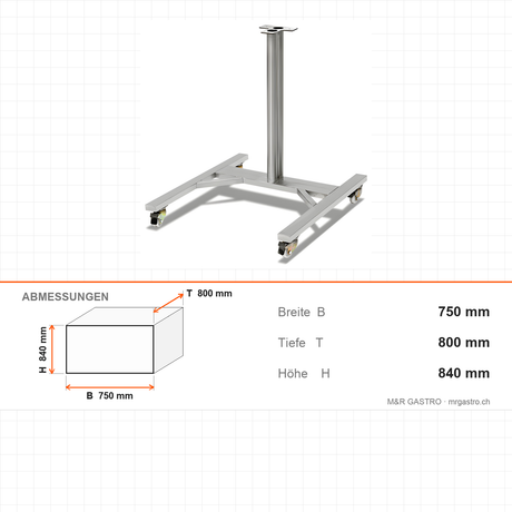 Untergestell für Doughnut-Maschine, Edelstahl, 750×800×840 mm – Abmessungen