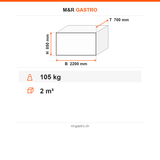 Edelstahl Teigwarentisch, 2× 25 L Kochschüsseln, 2× GN 1/1, mit Bremsrollen, 2200×700×850 mm – Technische Daten
