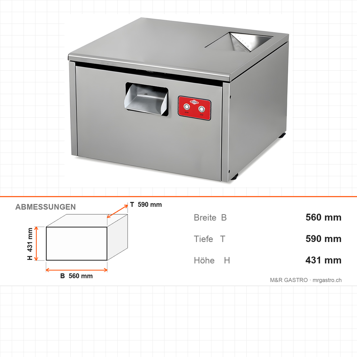 Besteckpoliermaschine, 3000 Stück/Stunde, 5 L Tank, 0,18 kW, Edelstahl, 560×590×431 mm – Abmessungen