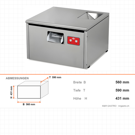 Besteckpoliermaschine, 3000 Stück/Stunde, 5 L Tank, 0,18 kW, Edelstahl, 560×590×431 mm – Abmessungen