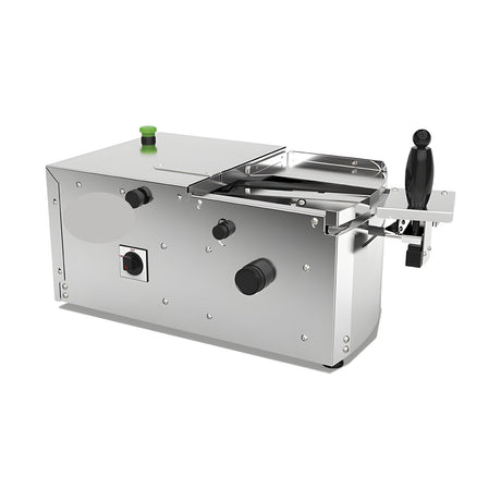 Schneidemaschine für Brezeln und Sandwiches, Schnittlänge 210 mm, Schnitthöhe 20-55 mm, 0,12 kW, Edelstahlgehäuse, 490×300×245 mm – Produktbild