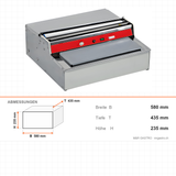 Folienmaschine, 0,17 kW, 220 V, 400 mm Folienlänge, Edelstahl, 580×435×235 mm – Abmessungen