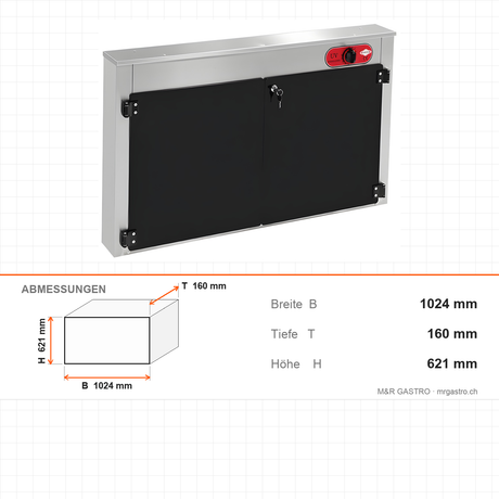 Messersterilisator, 20 Messer, UV-Sterilisation, Timer 0-120 min, 0,2 kW, Edelstahl, 1024×160×621 mm – Abmessungen