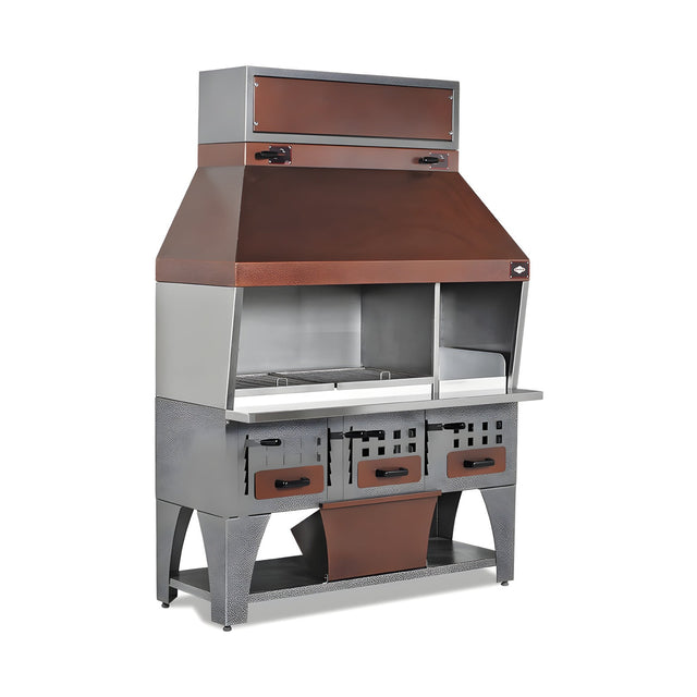 Wandgrill Holzkohle, höhenverstellbarer Rost 400×500 mm, elektrostatisch lackiert, Monoblock-Haube, 1600×750×2150 mm – Produktbild