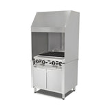 Wand-Kohlegrill, Holzkohle- oder Gasbetrieb, 80 cm Grillfläche, mit Haube, Schamottsteine, Ascheschublade, Edelstahl, 965×850×2150 mm – Produktbild