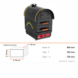 Kartoffelbackofen Elektro, 2 Schubladen, 3 kW, Digitalthermostat, 500×700×750 mm – Abmessungen