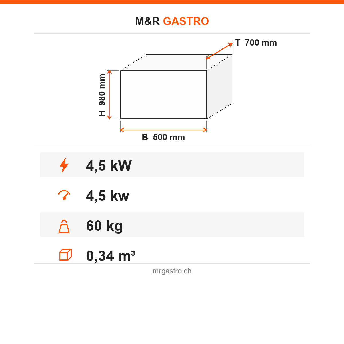 Kartoffelbackofen Elektro, 3 Schubladen, 4,5 kW, Digitalthermostat, 500×700×980 mm – Technische Daten