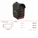Kartoffelbackofen Elektro, 3 Schubladen, 4,5 kW, Digitalthermostat, 500×700×980 mm – Abmessungen