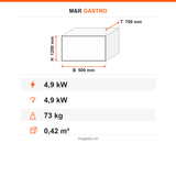 Kartoffelbackofen Gas, 3 Schubladen, 4,9 kW, Digitalthermostat, 500×700×1200 mm – Technische Daten