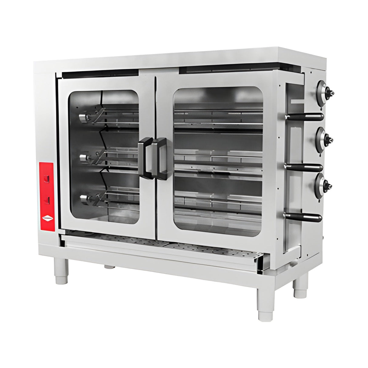 Gas Hähnchengrill, 18 Hähnchen, 19,4 kW, Edelstahl, hitzebeständige Glastüren, separat regelbare Brenner, Erdgas/Flüssiggas, 1194×481×820 mm – Produktbild