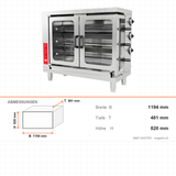 Gas Hähnchengrill, 18 Hähnchen, 19,4 kW, Edelstahl, hitzebeständige Glastüren, separat regelbare Brenner, Erdgas/Flüssiggas, 1194×481×820 mm – Abmessungen