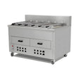 Horizontaler Hähnchengrill, 5 Spieße, Edelstahl, Ascheschublade, fahrbar, Schamottauskleidung, leises Stahlgetriebe, 1200×930×1100 mm – Produktbild