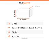 Warmhaltevitrine, 2x GN 1/1 unten + 2x GN 2/3 oben, 2 kW, LED, Edelstahl, 800×691×932 mm – Technische Daten