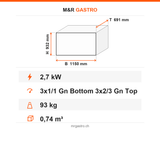 Warmhaltevitrine, 2,7 kW, 3x GN 1/1 unten 3x GN 2/3 oben, 1150 mm, Thermostat – Technische Daten
