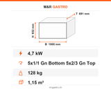 Warmhaltevitrine, 5x GN 1/1 unten + 5x GN 2/3 oben, 4,7 kW, LED, Edelstahl, 1800×691×932 mm – Technische Daten