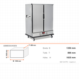 Bankettwagen beheizt, 2x GN, Digitalthermostat mit Feuchtesystem, 3 kW, Edelstahl, 1350×888×1835 mm – Abmessungen
