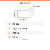 Bankettwagen gekühlt, 2x GN 2/1, Digitalthermostat 0/+5 °C, Edelstahl, 1350×888×1835 mm – Technische Daten