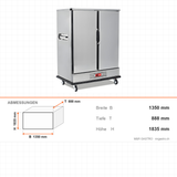 Bankettwagen gekühlt, 2x GN 2/1, Digitalthermostat 0/+5 °C, Edelstahl, 1350×888×1835 mm – Abmessungen