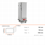Bankettwagen gekühlt, 15x GN 1/1, Digitalthermostat 0/+5 °C, Edelstahl, 581×769×1683 mm – Abmessungen