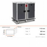Bankettwagen beheizt, 24x GN 1/1, Digitalthermostat 65/75 °C, 3,8 kW, Aluminium, 1115×920×1400 mm, Serie Plus – Abmessungen