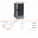 Bankettwagen gekühlt, 12x GN 1/1, Digitalthermostat +4/+10 °C, Aluminium, 536×920×1480 mm, Serie Plus – Abmessungen