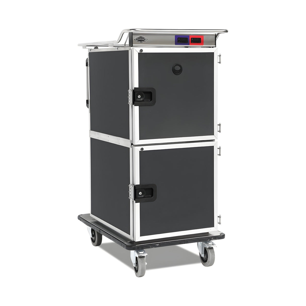 Bankettwagen Warm/Kalt, 6x GN 1/1 warm + 6x GN 1/1 kalt, Digitalthermostat 65/75 °C und +4/+10 °C, 2,05 kW, Aluminium, 536×920×1640 mm, Serie Plus – Produktbild