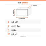 Bain-Marie fahrbar, 4x GN 1/1, 3,5 kW, Thermostat, Edelstahl, 1505×705×850 mm – Technische Daten